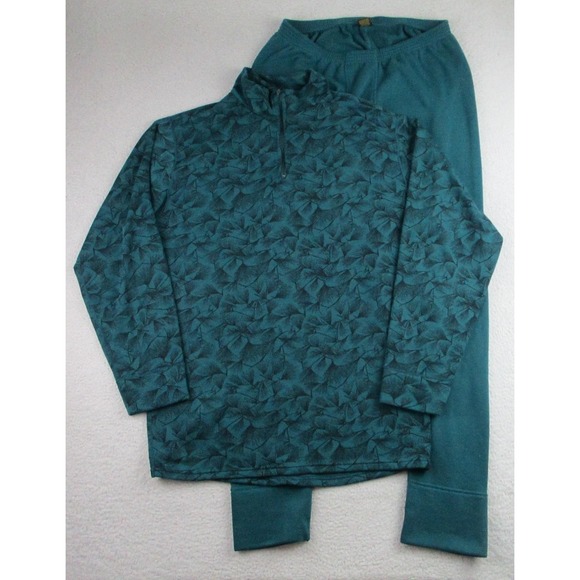 REI Base Layer Thermal Set Mens XL Teal 1/4 Zip Mock Neck Top Pants Made USA - Picture 1 of 16